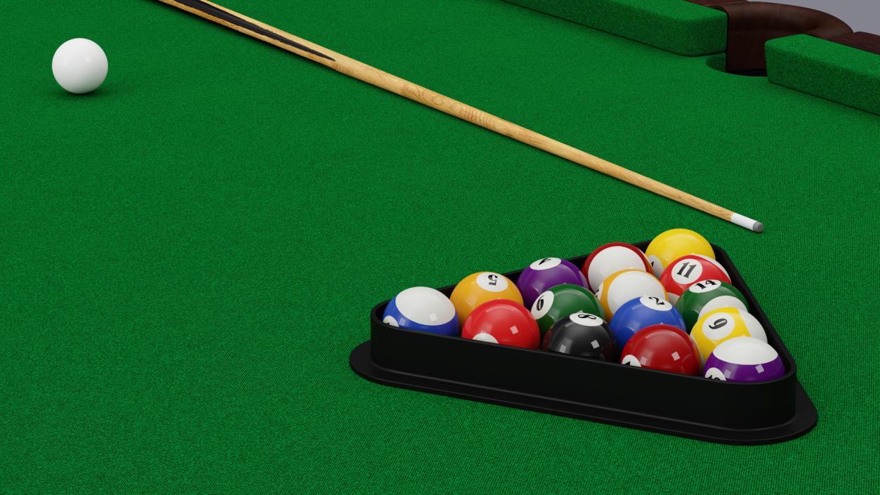 Billiard Table with Cues and Ball Set 3D