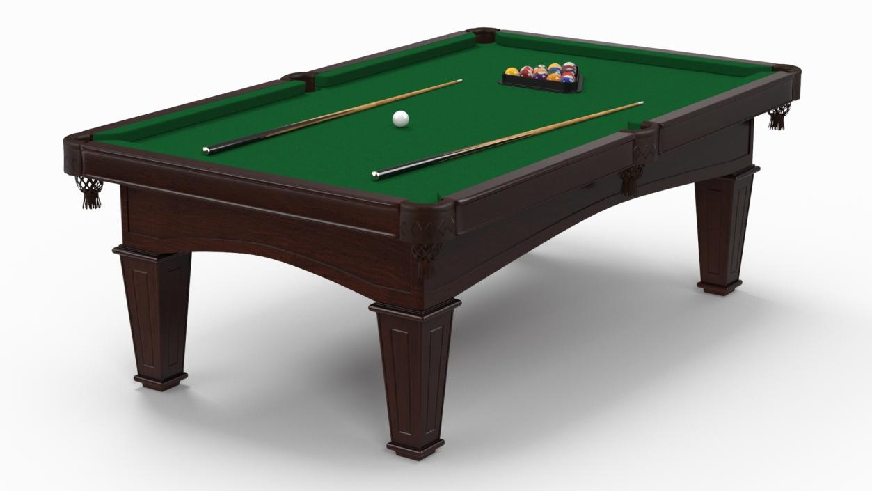 Billiard Table with Cues and Ball Set 3D