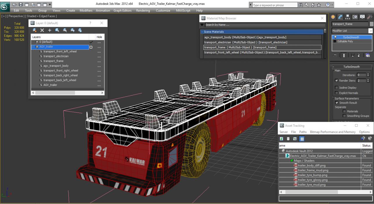 3D Electric AGV Trailer Kalmar FastCharge model