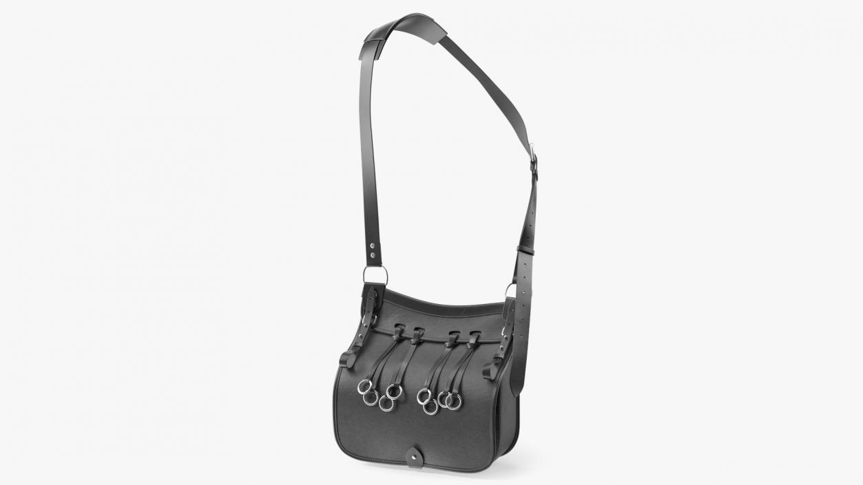 Black Leather Hunting Shoulder Bag 3D model