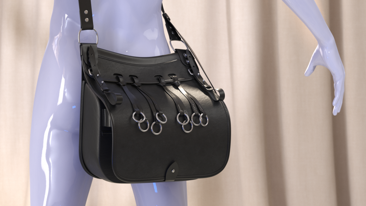 Black Leather Hunting Shoulder Bag 3D model