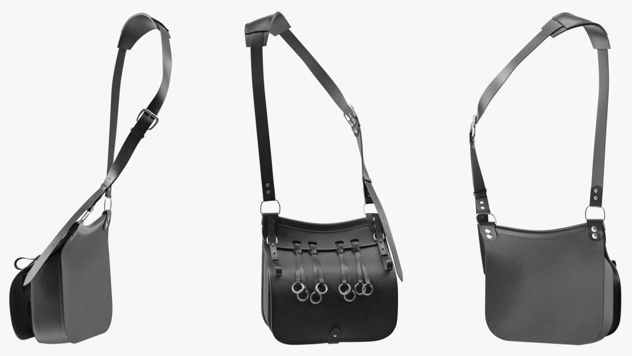 Black Leather Hunting Shoulder Bag 3D model