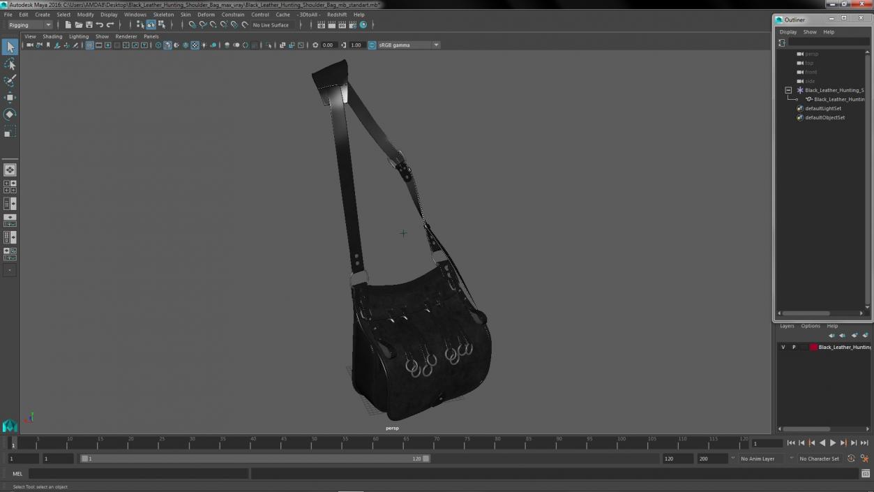 Black Leather Hunting Shoulder Bag 3D model