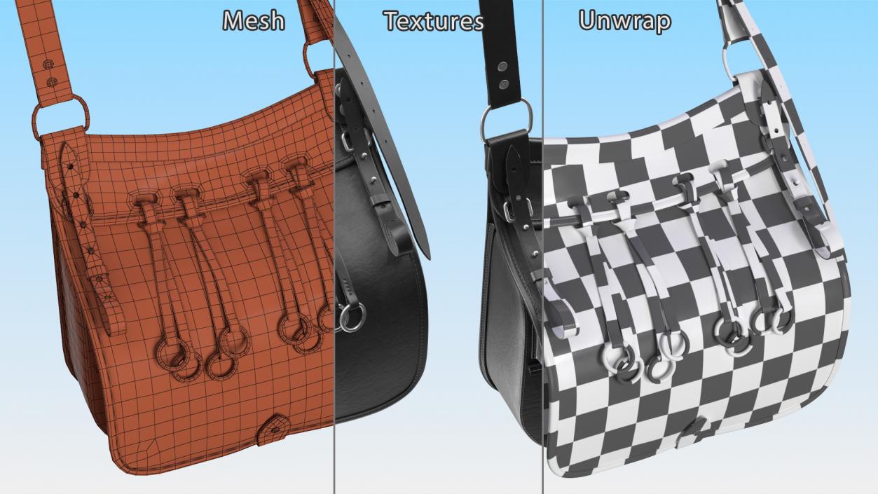 Black Leather Hunting Shoulder Bag 3D model