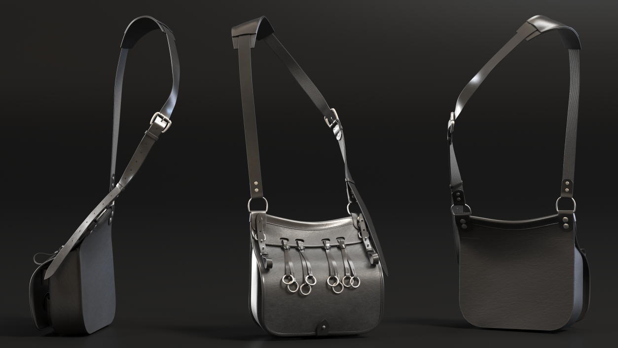 Black Leather Hunting Shoulder Bag 3D model