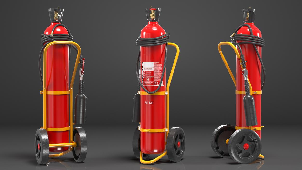 Trolley Mounted Fire Extinguisher 30Kg CO2 3D