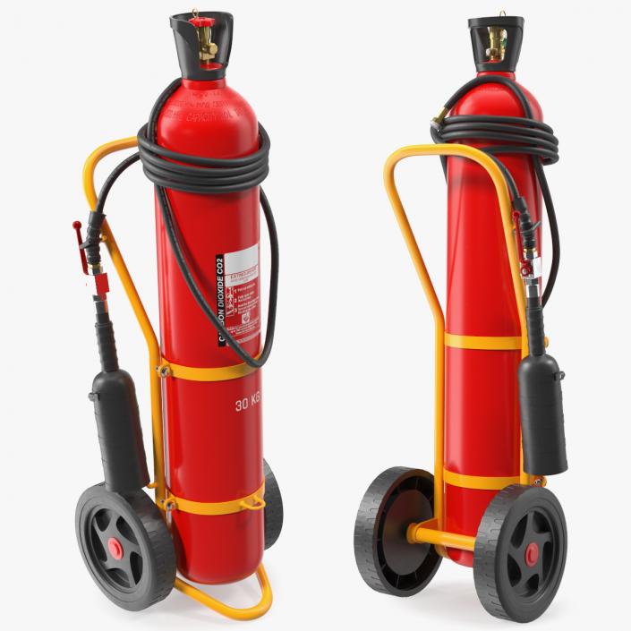 Trolley Mounted Fire Extinguisher 30Kg CO2 3D