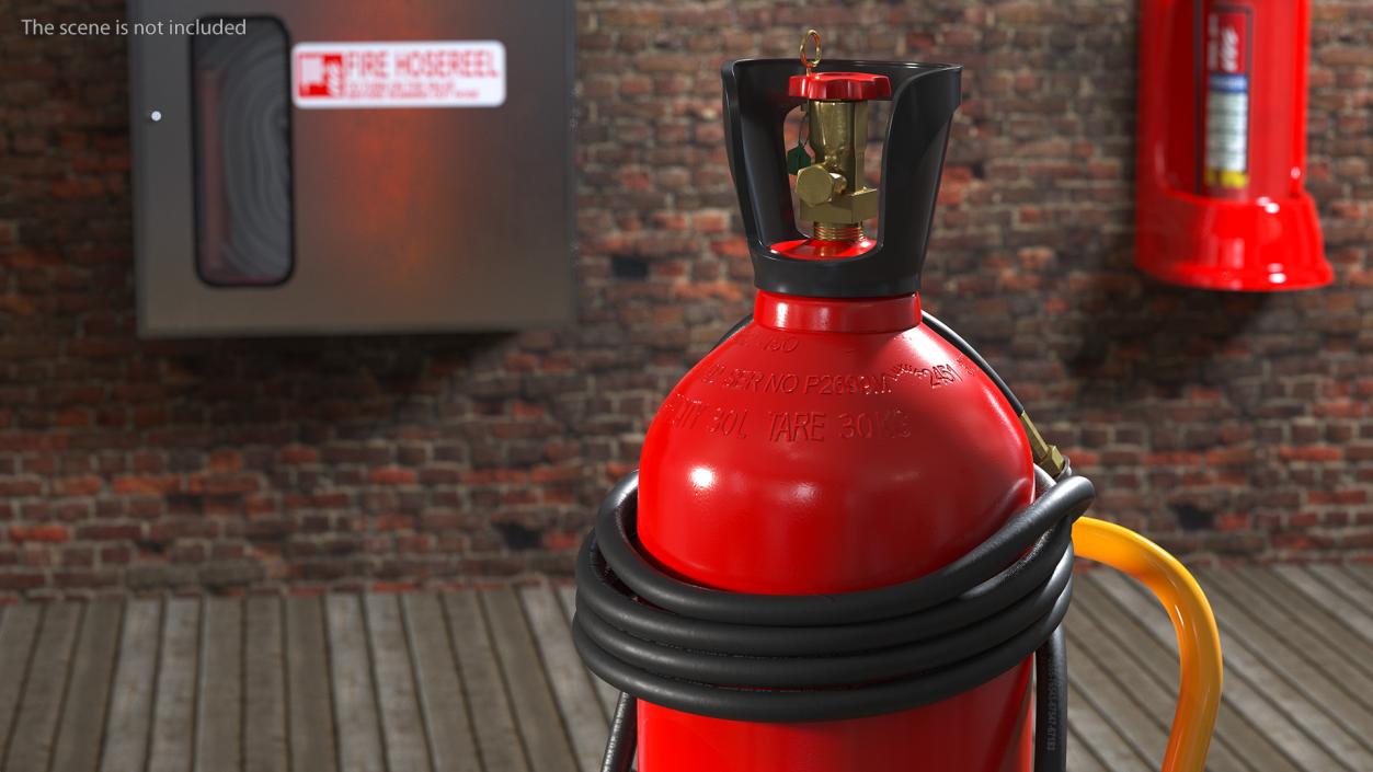 Trolley Mounted Fire Extinguisher 30Kg CO2 3D