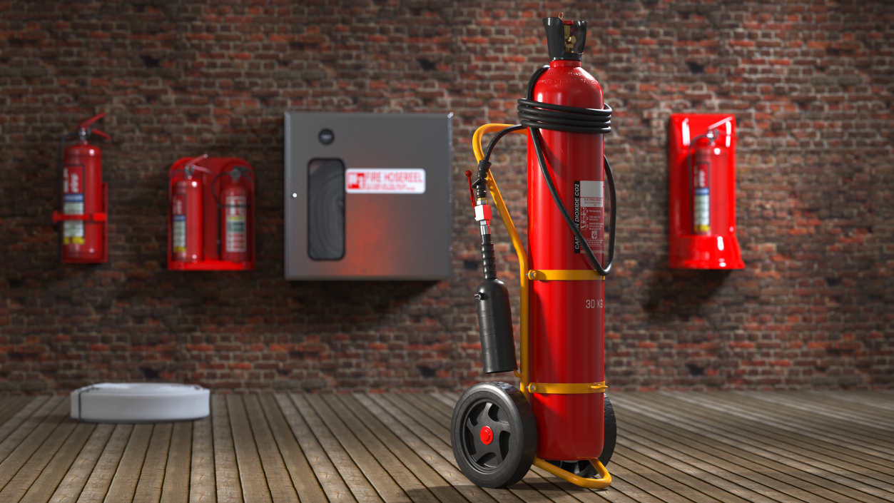 Trolley Mounted Fire Extinguisher 30Kg CO2 3D