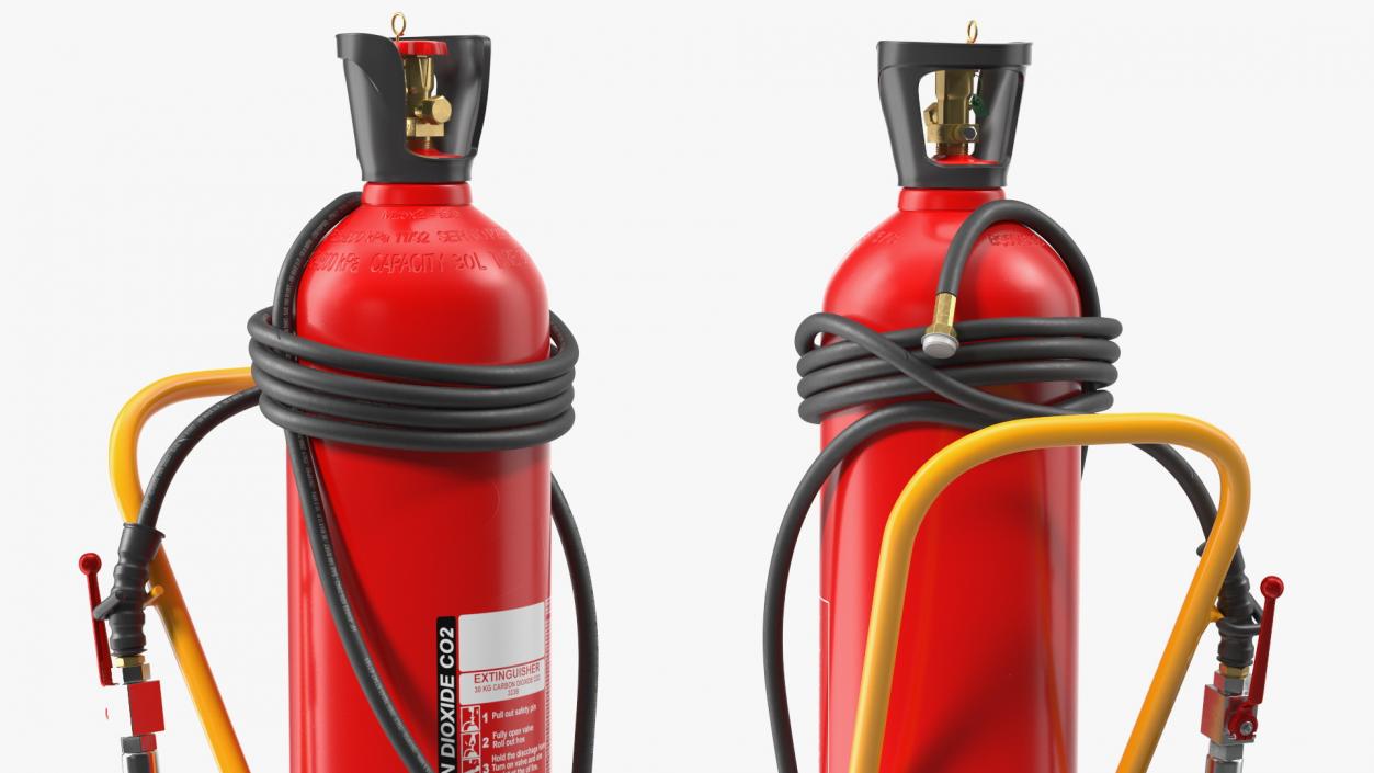 Trolley Mounted Fire Extinguisher 30Kg CO2 3D