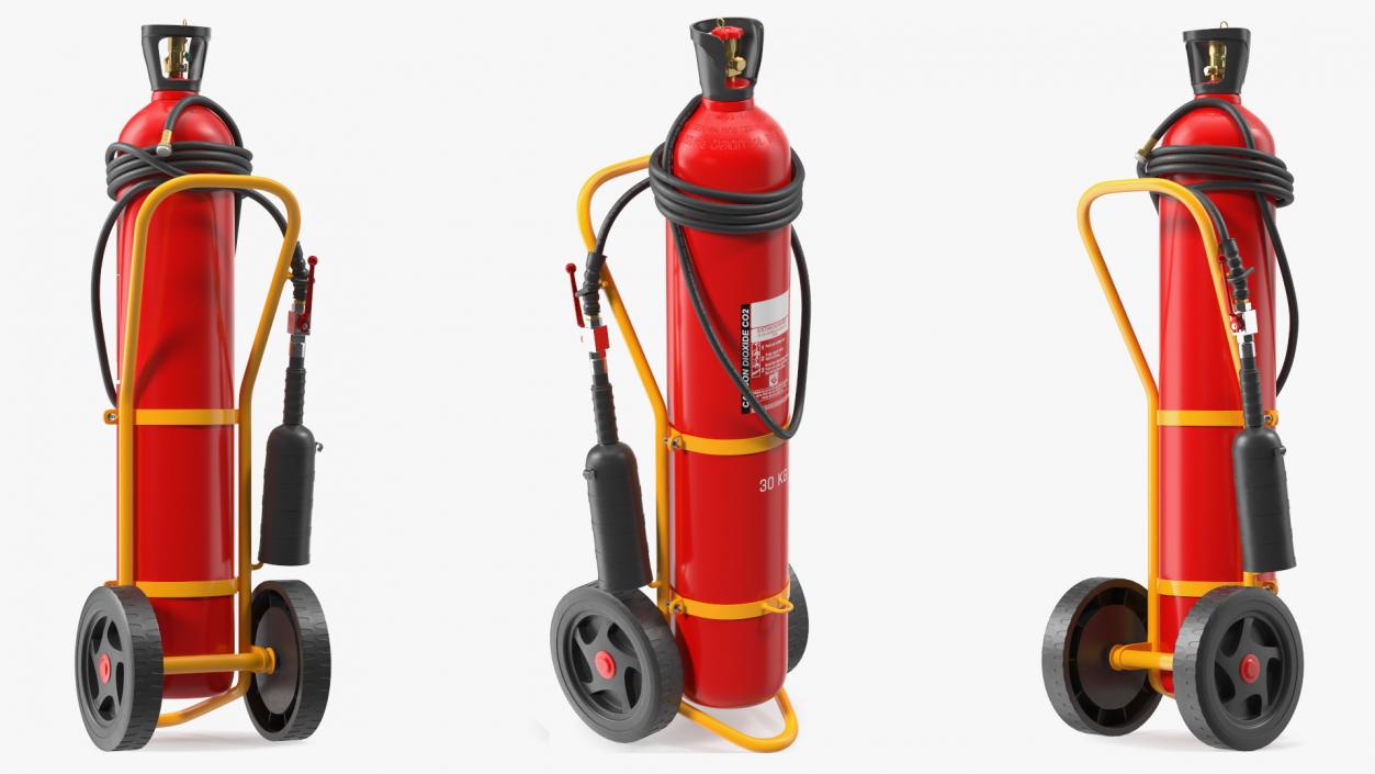 Trolley Mounted Fire Extinguisher 30Kg CO2 3D