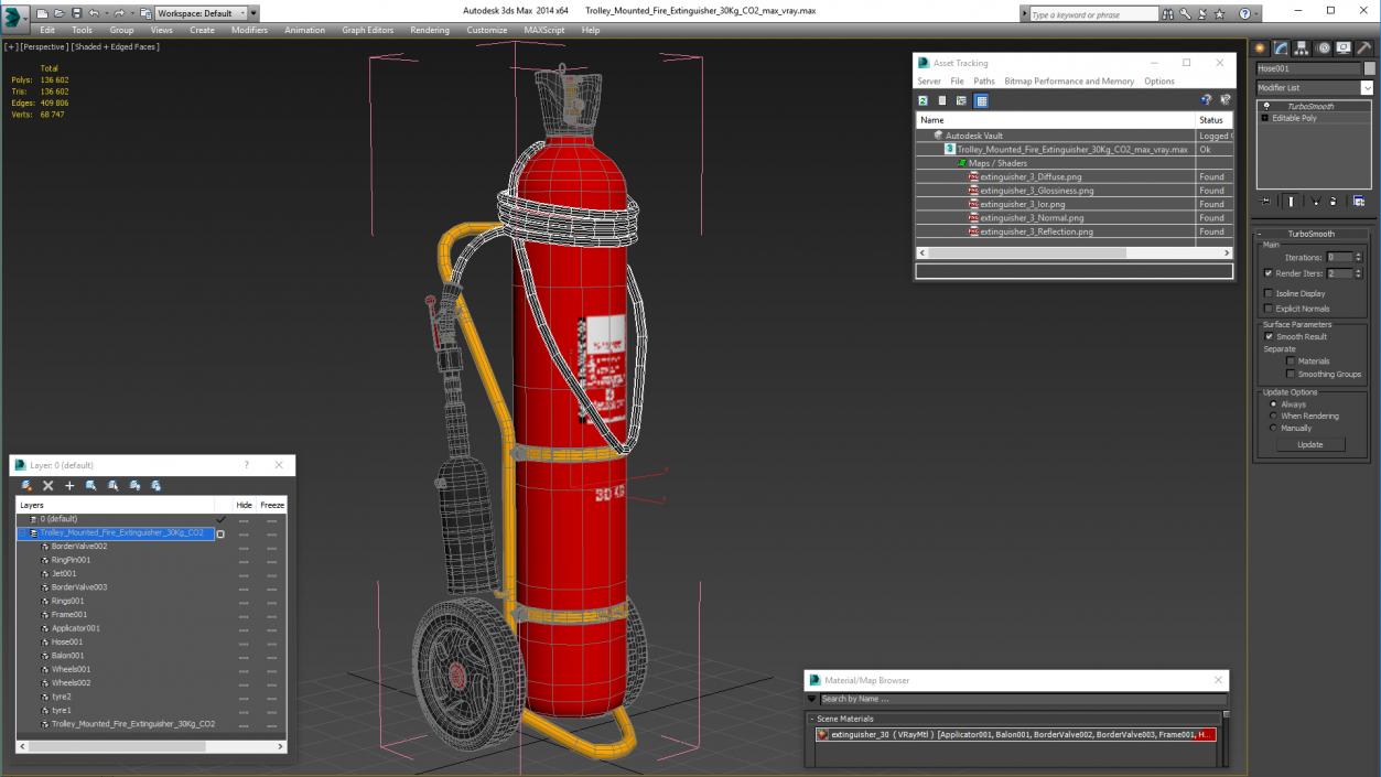 Trolley Mounted Fire Extinguisher 30Kg CO2 3D