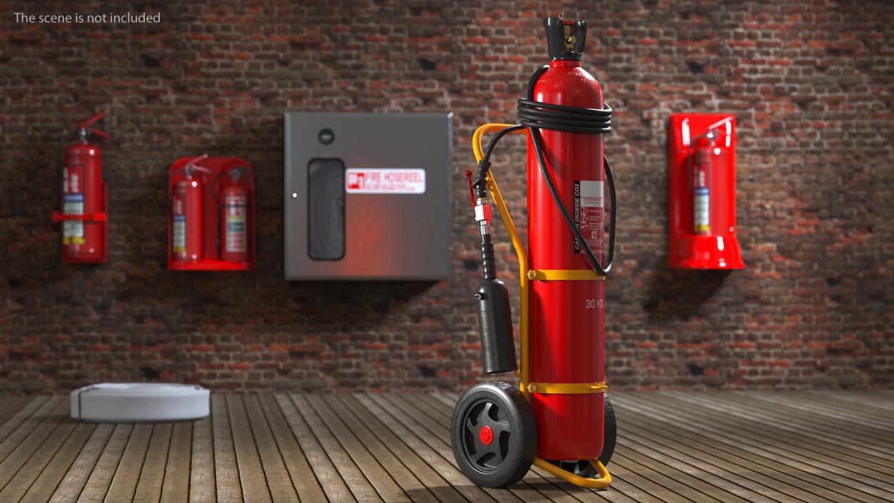 Trolley Mounted Fire Extinguisher 30Kg CO2 3D