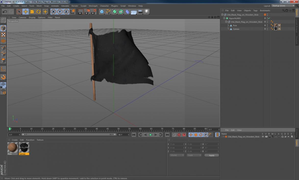 3D model Old Black Flag on Wooden Stick