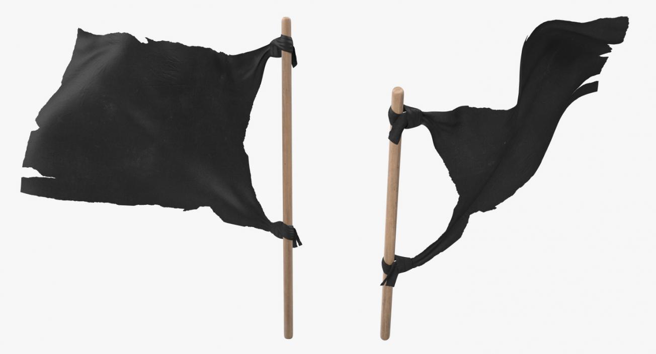 3D model Old Black Flag on Wooden Stick