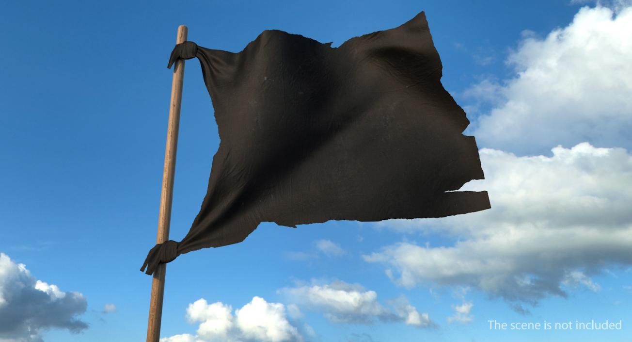 3D model Old Black Flag on Wooden Stick