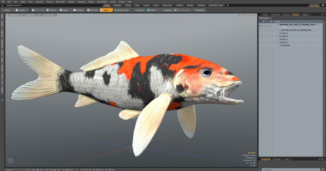 Harivake Koi Fish in Floating Pose 3D model