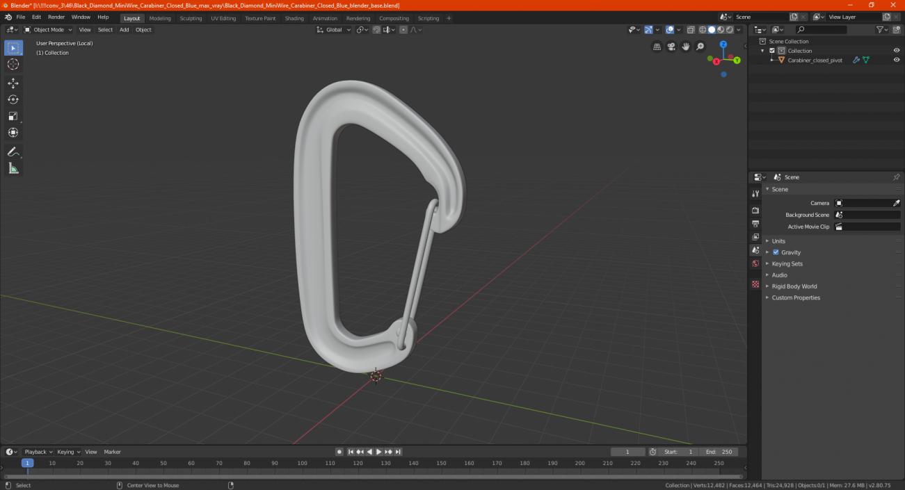 3D Carabiner Closed Orange model