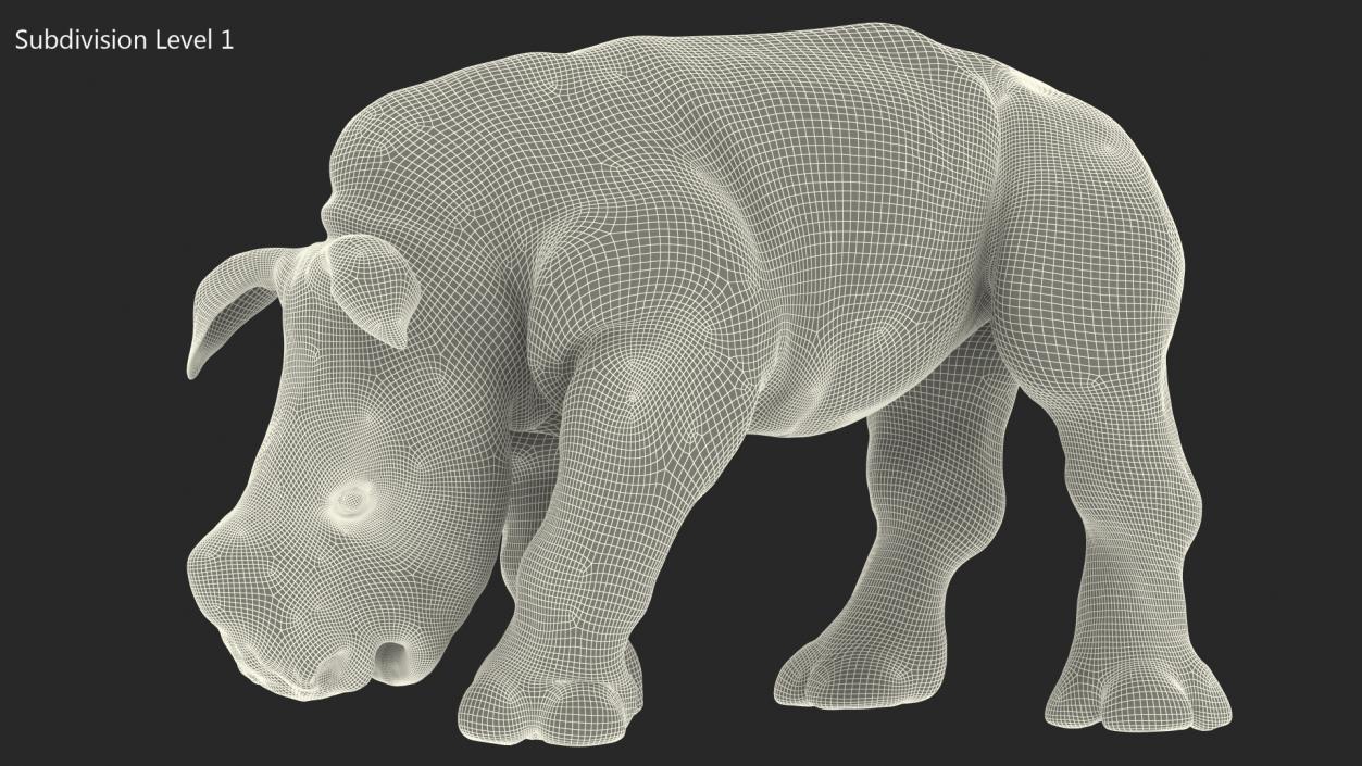 3D Baby Rhino Drinking Pose Fur model