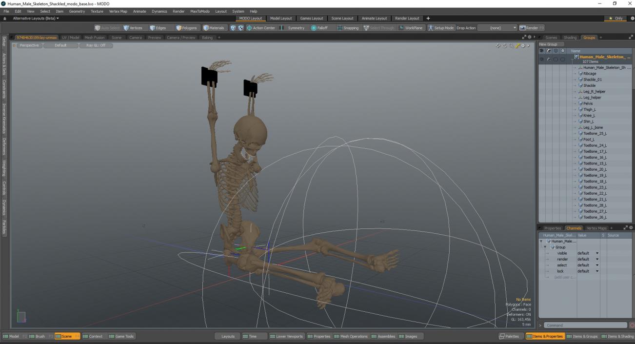 3D Human Male Skeleton Shackled model