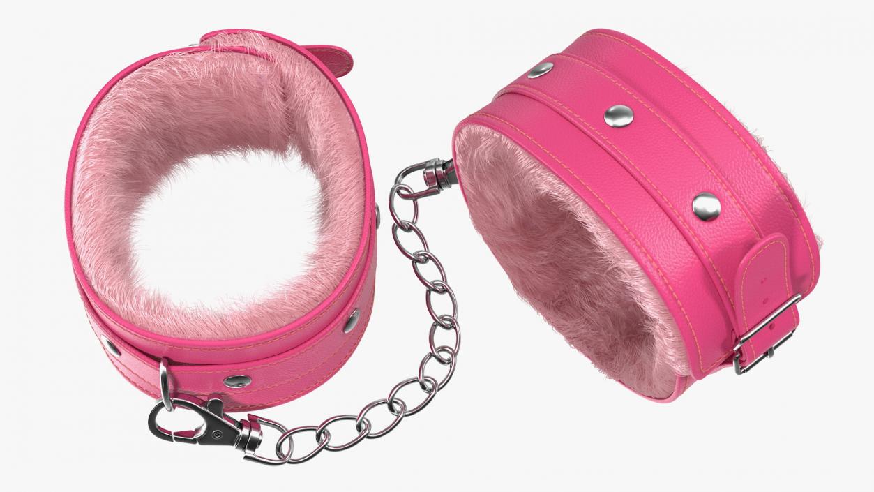 3D Pink Leather Wrist Cuffs with Fur model