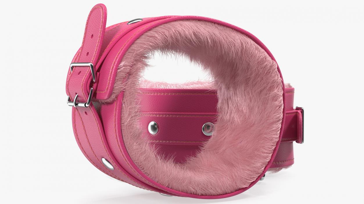 3D Pink Leather Wrist Cuffs with Fur model