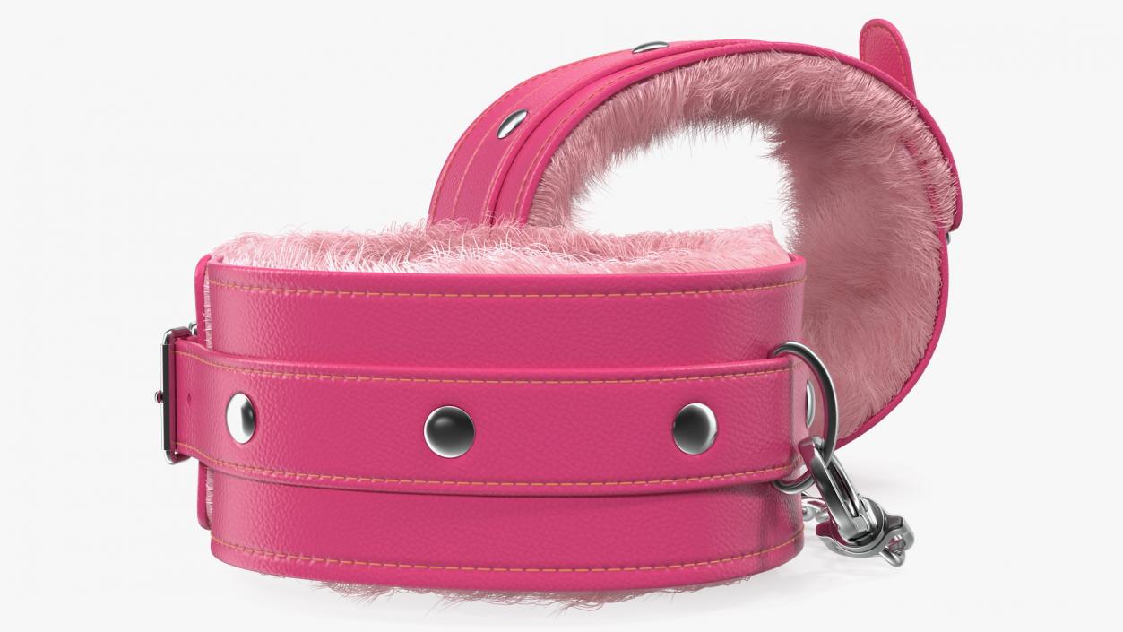 3D Pink Leather Wrist Cuffs with Fur model