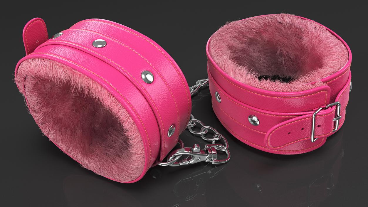 3D Pink Leather Wrist Cuffs with Fur model