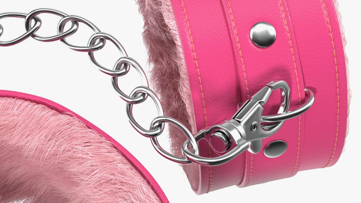 3D Pink Leather Wrist Cuffs with Fur model