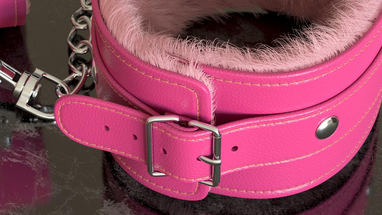 3D Pink Leather Wrist Cuffs with Fur model