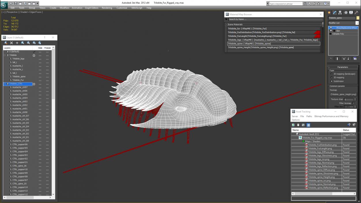 3D model Trilobite Fur Rigged