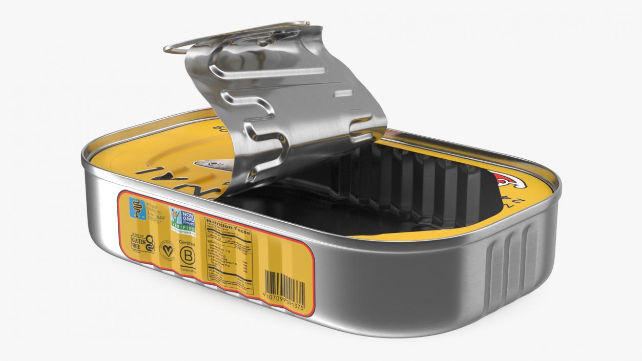 Half Open Empty Rectangular Sardine Can 3D model