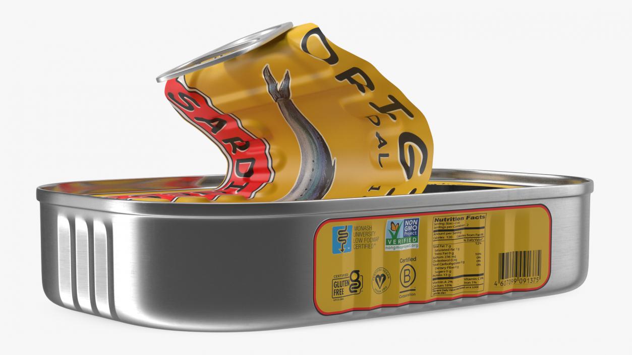 Half Open Empty Rectangular Sardine Can 3D model