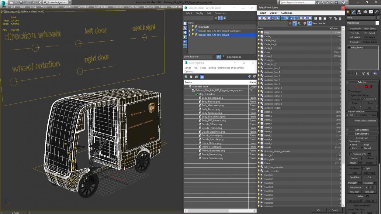 Delivery Bike EAV UPS Rigged for Maya 3D