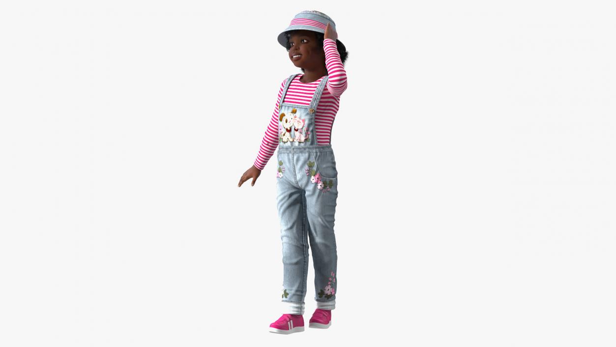 Young Black Girl a Denim Jumpsuit Rigged for Cinema 4D 3D model