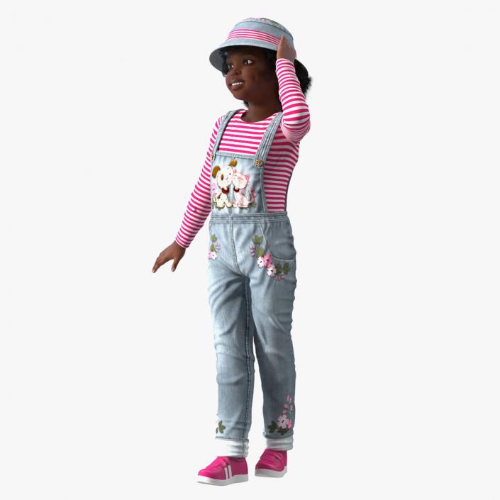 Young Black Girl a Denim Jumpsuit Rigged for Cinema 4D 3D model