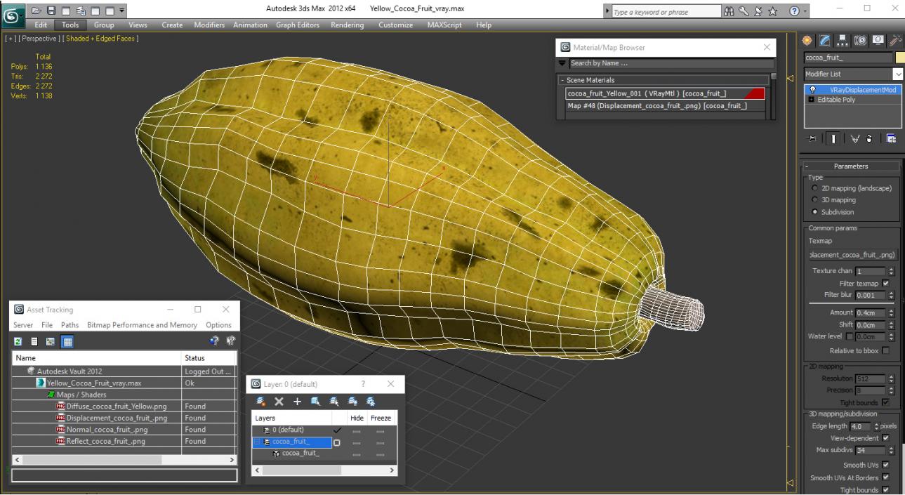 3D Yellow Cocoa Fruit model