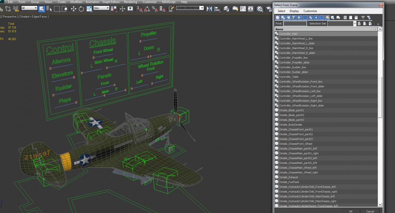 3D American WWII Fighter Aircraft P-39 Aircobra Rigged