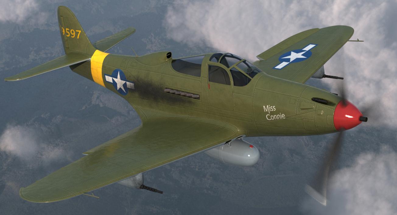 3D American WWII Fighter Aircraft P-39 Aircobra Rigged