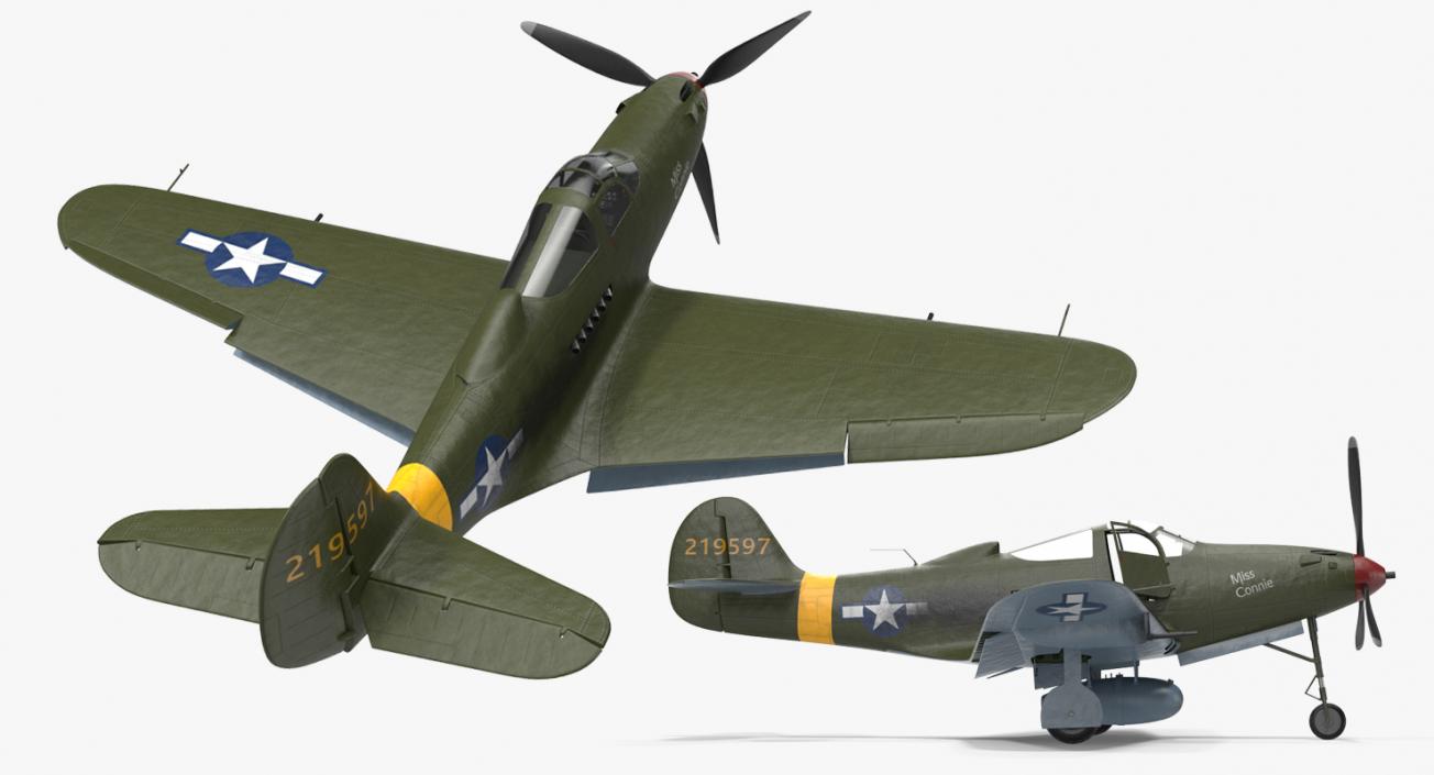 3D American WWII Fighter Aircraft P-39 Aircobra Rigged