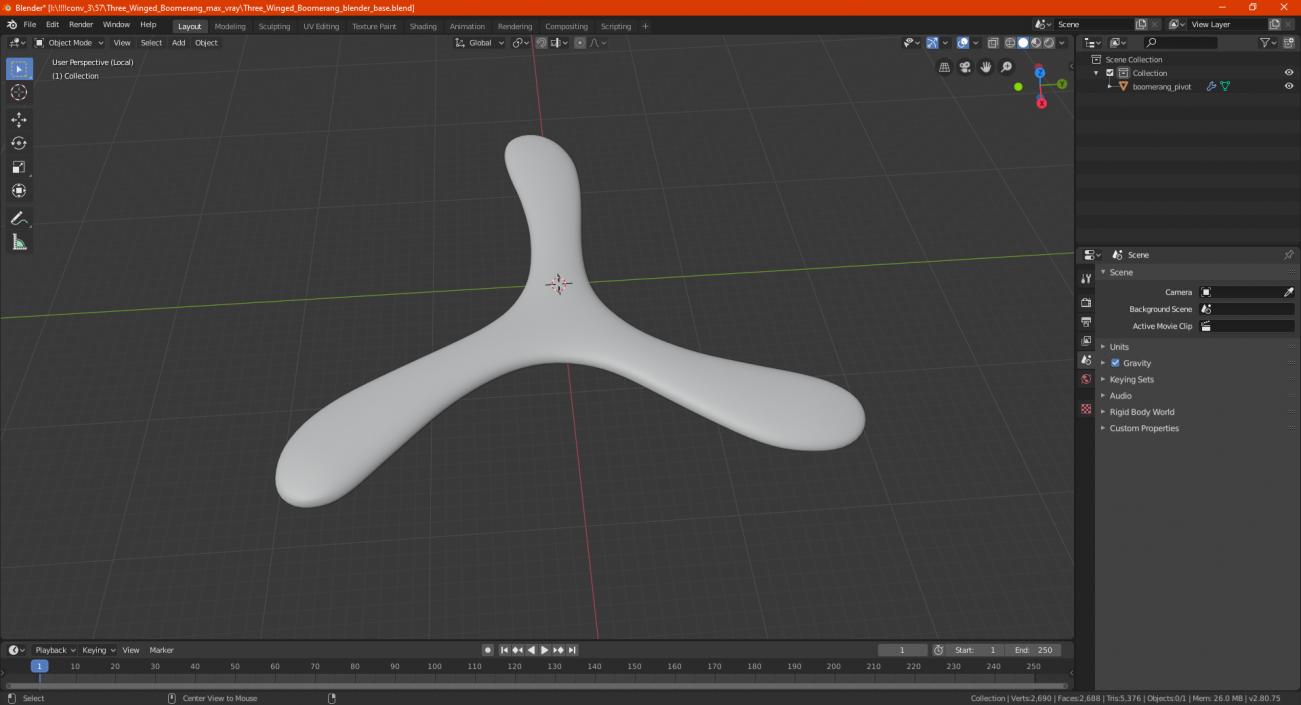 Three Winged Boomerang 3D