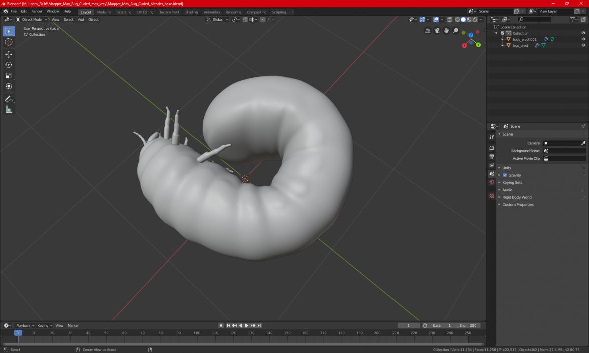 3D Maggot May Bug Curled