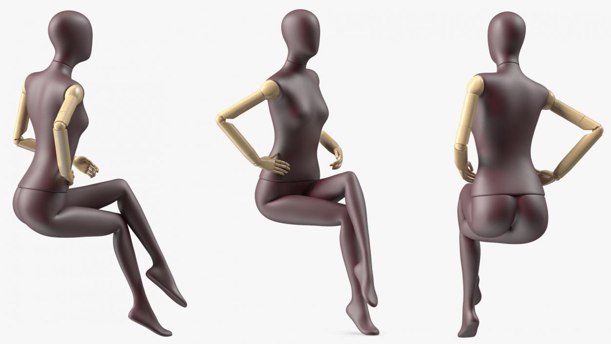 3D Flexible Female Mannequin Sitting Pose Satin Red model