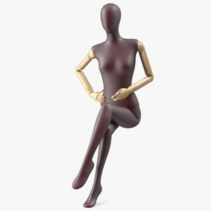 3D Flexible Female Mannequin Sitting Pose Satin Red model