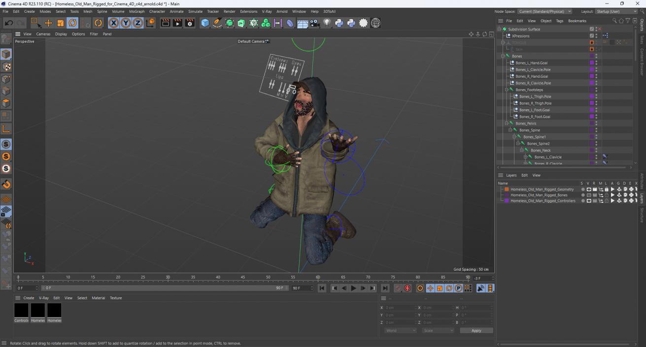 Homeless Old Man Rigged for Cinema 4D 3D