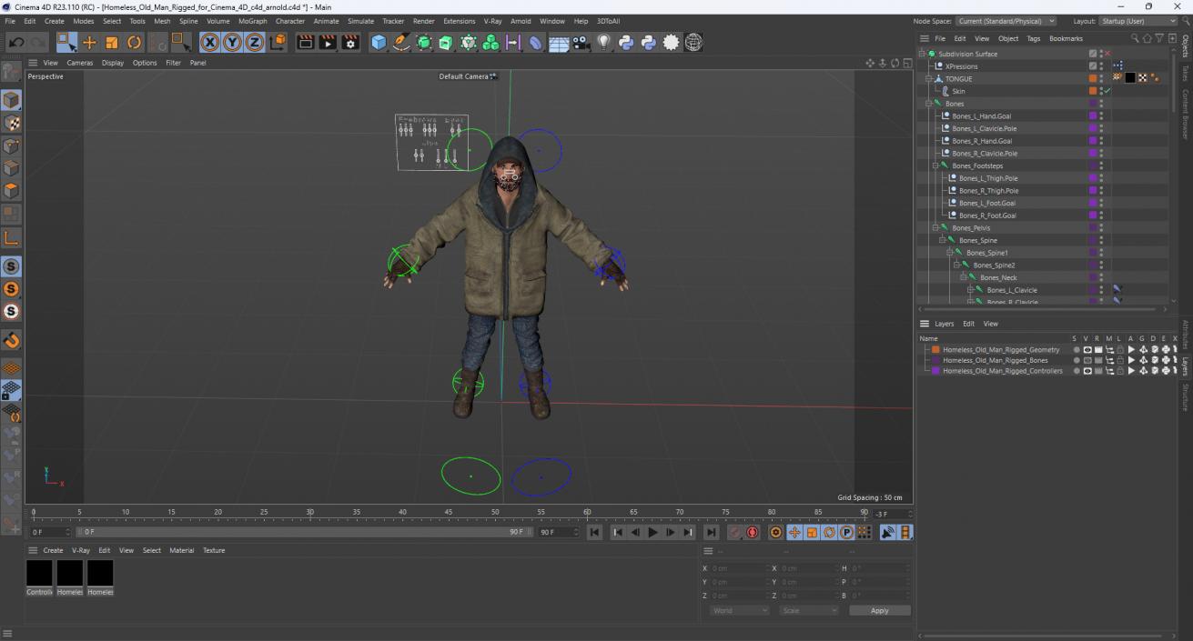 Homeless Old Man Rigged for Cinema 4D 3D