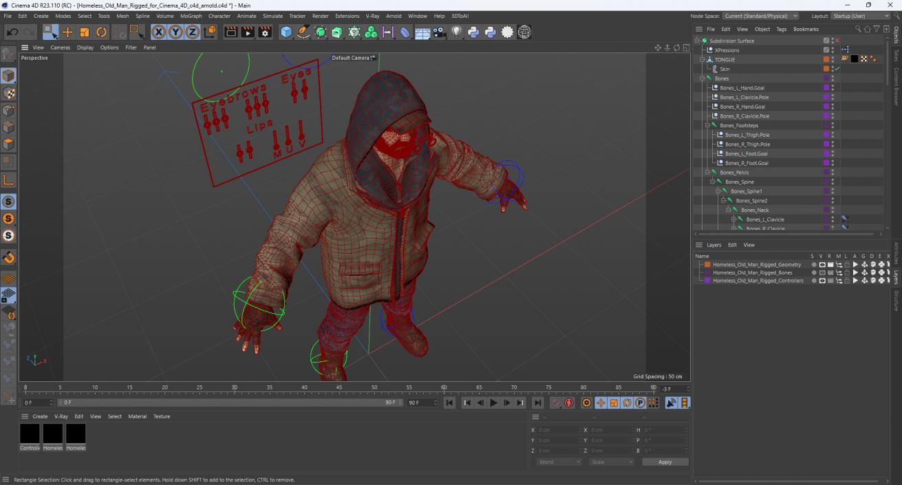 Homeless Old Man Rigged for Cinema 4D 3D