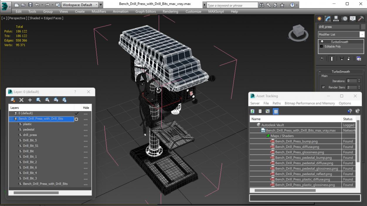 3D Bench Drill Press with Drill Bits model