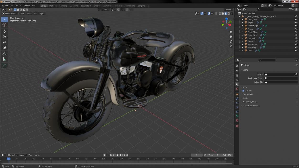 3D model 1942 Harley-Davidson WLA Black