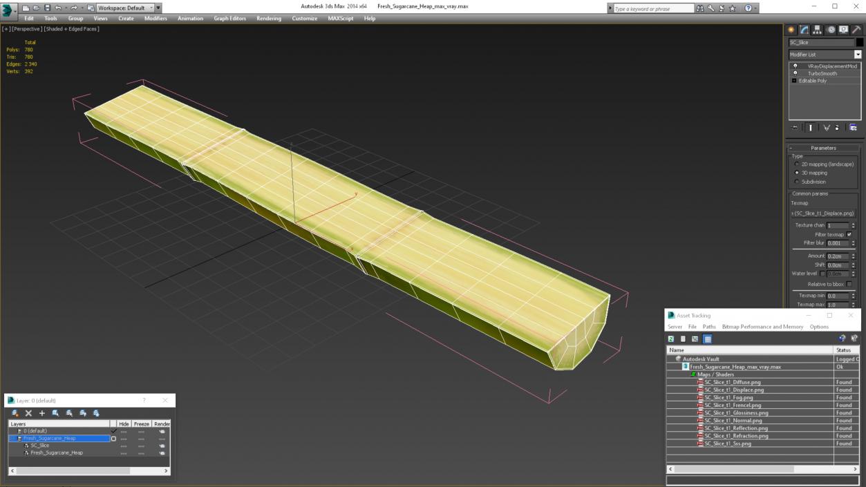 3D model Fresh Sugarcane Half Cut Piece